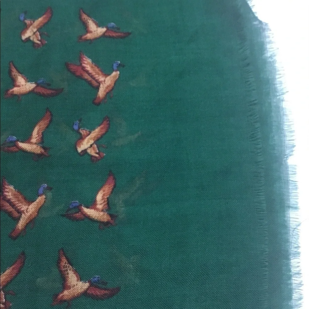 Nordstrom Green Scarf with Brown & Blue Duck Print
